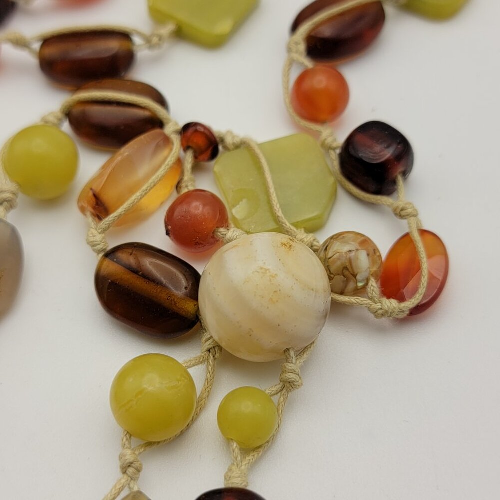 Vintage Artisan Hand Knotted Multicolor Agate Gemstone Cord Necklace 47" - Picture 2 of 11